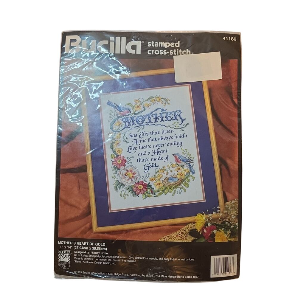 Bucilla "Mother's Heart of Gold" Stamped Embroidery 11" x 14" Cross Stitch Kit